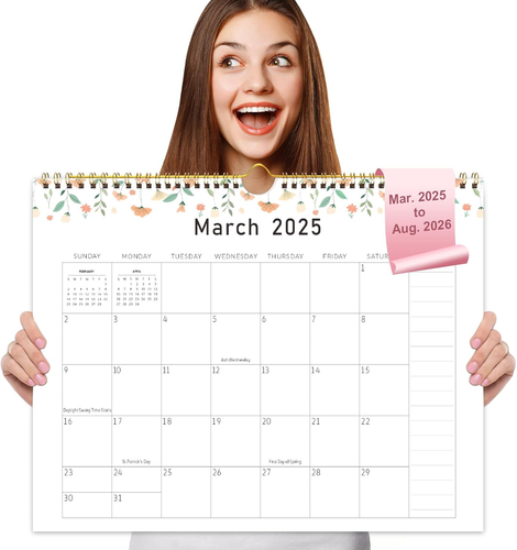 2025-2026 Floral Wall Calendar, 18 Monthly Desktop/Wall Calendar Runs from March