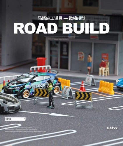 Modellino miniatura barricata costruzione strada scena traffico 1/64 per auto veicoli - Foto 3 di 9