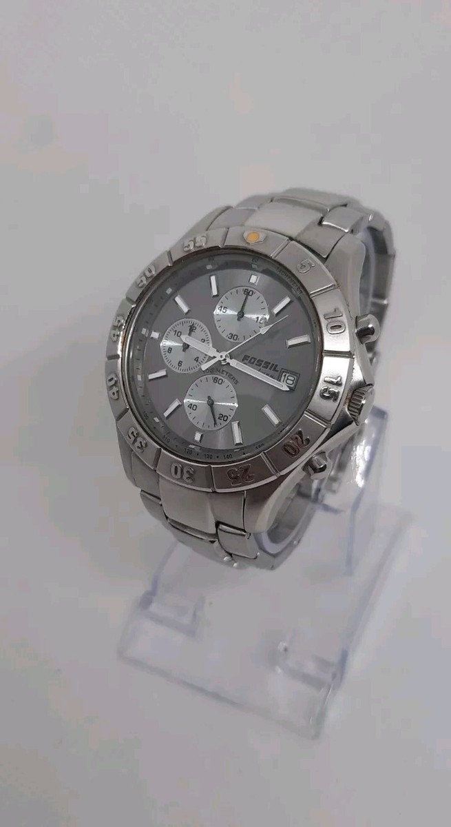 RARE & RUNNING! Fossil SPEEDWAY Silver Mens Watch w/Working