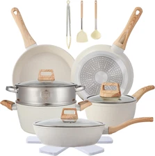 16PCS Pots and Pans Set Non Stick Cookware Set Nonstick with Cooking Set (White,