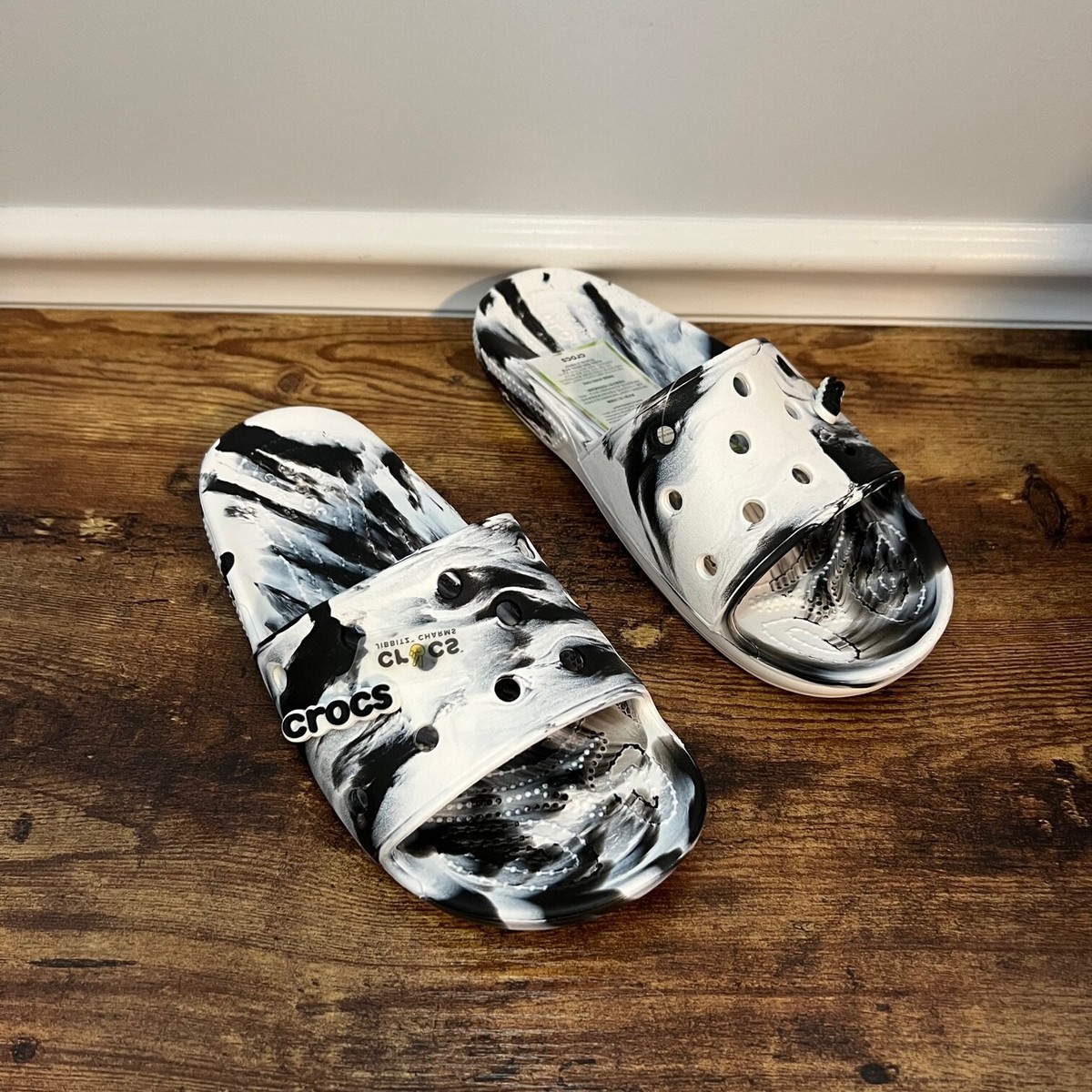 Crocs Classic Marbled Slide Sandals Clog Tie Dye White Black PICK YOUR SIZE  NEW