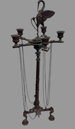 Antiker viktorianischer 23 Zoll Metallguss Kandelaber mit 5 Lichtern und figürlichem Reiher - Bild 3 von 14