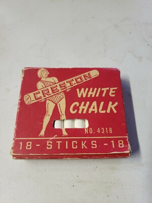 CRESTON CRAYON Co WHITE CHALK Sticks Box #4318 USA Vintage MCM Prop Free Shipg