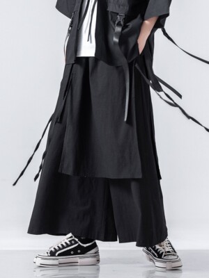 Japanese men's loose wide leg pants culottes Casual Baggy