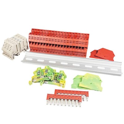 ICI Dinkle DIN Rail Terminal Block Kit #2 Red 20 DK4N-RD 10 AWG Gauge 30A 600...