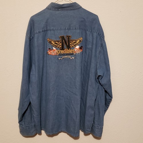 Real Ranch Wear Shirt Mens 2XL Western Denim Button Customized Motorcycle Patch - Picture 5 of 6