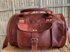 Goat Leather Gym Duffle Travel Luggage Genuine Men Bag Big Capacity 10X13