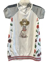 MONNALISA BEBE LITTLE FASHIONISTA RAGAZZA CILIEGIA CAMICIA ABITO PAILLETTES BORDO 24M