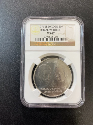 1976 SWEDEN 50 KRONOR NGC MS-67 - UNCIRCULATED - ROYAL WEDDING - CERTIFIED - 50K