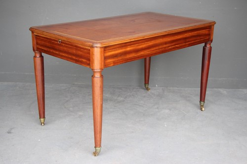 Antique French Art Deco blonde mahogany Bureau Plat writing desk 3 drawers 1930s - Picture 12 of 20