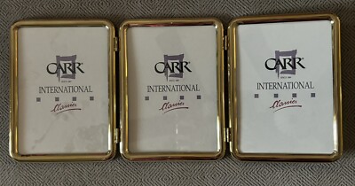 Vintage Carr Folding Polished Brass Standing Triple 3 Picture Photo Frame 5x7