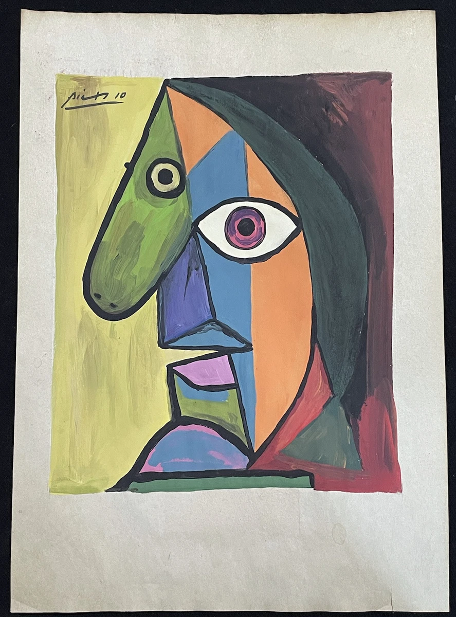 Pablo Picasso (Handmade) Drawing - Painting on old paper signed & stamped