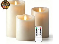 3 StüCk Elfenbein Paraffin LED Kerzen, Realistische Schwingflamme,