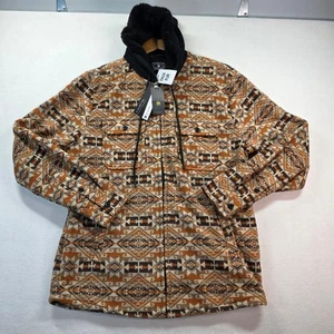 Détorsion des hommes XL Southwestern Aztec Fleece Veste Faux Fur Line Hood Zip