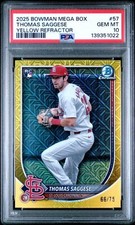 PSA 10 Thomas Saggese Bowman Chrome Yellow Mega Refractor RC /75 Rookie