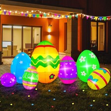 7FT Easter Inflatables Outdoor Decorations Giant Easter Eggs, Bright LED Ligh...