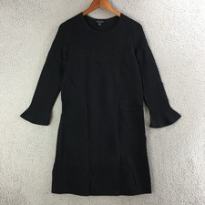 Ann Taylor Shift Dress Womens Medium Bell Sleeve Crew Neck Casual Pullover Black