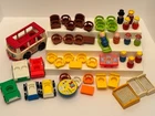 Fisher Price Little People Vintage LOT of 48: Bus,Cars,Tables,Chairs,Beds,People