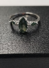 Moss Agate Marquise Cut Ring sz 7 Sterling Silver
