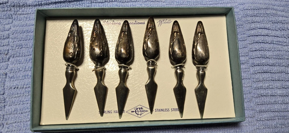 6 Webster Sterling Silver Corn Cob Holders Vintage 74 Grams Total Foto 2 de 4