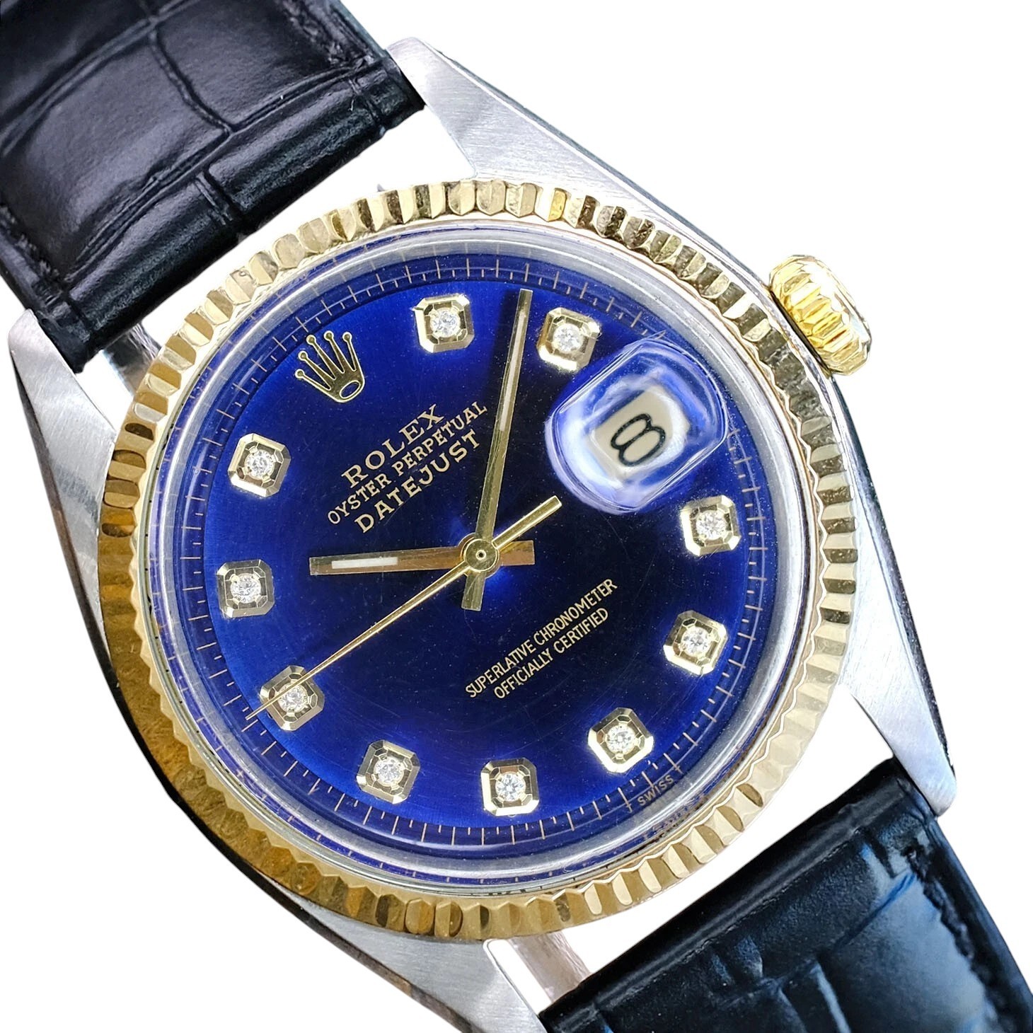 Rolex Datejust Two-Tone Blue Black Leather