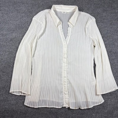 Cato Top Womens 26 White Pleated Ruffle Button Front Blouse Y2K Sleek