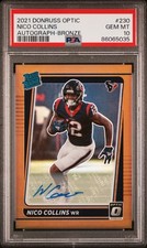 Nico Collins 2021 Panini Donruss Optic #230 Bronze Prizm Autograph RC PSA 10