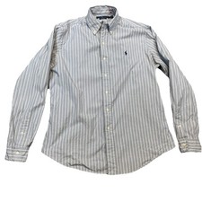 Ralph Lauren Shirt Mens Large Button Down Blue Striped Cotton Custom Fit Pony