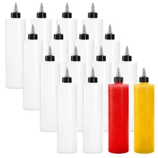 12 Pack 16oz Plastic Squeeze Condiment Bottles with Twist Top Caps, Empty Dis...