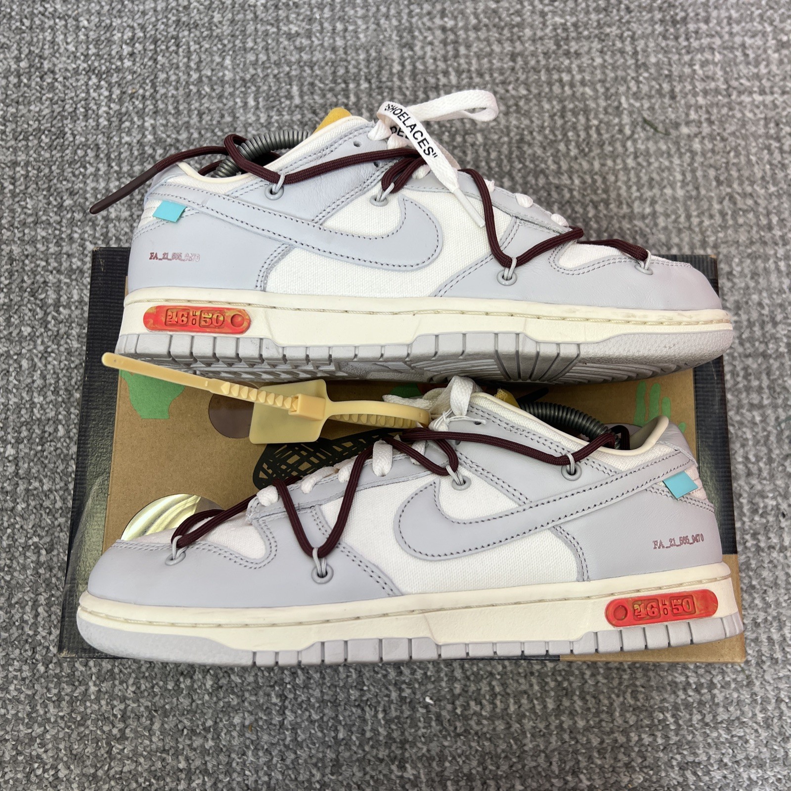 OFF WHITE X NIKE Nike Off White x Dunk Low Lotto 46 di 50 DM1602 102 Taglia 7 UK Usate con scatola
