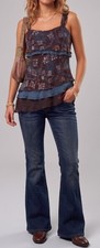 VTG Y2K Whimsigoth Asymmetrical Layered Cami Top M Brown Teal Chiffon Fairycore