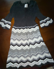 Girls Size 10 Black, White, Gray Metallic Sparkle Knit Dress by Justice 3/4 Slv