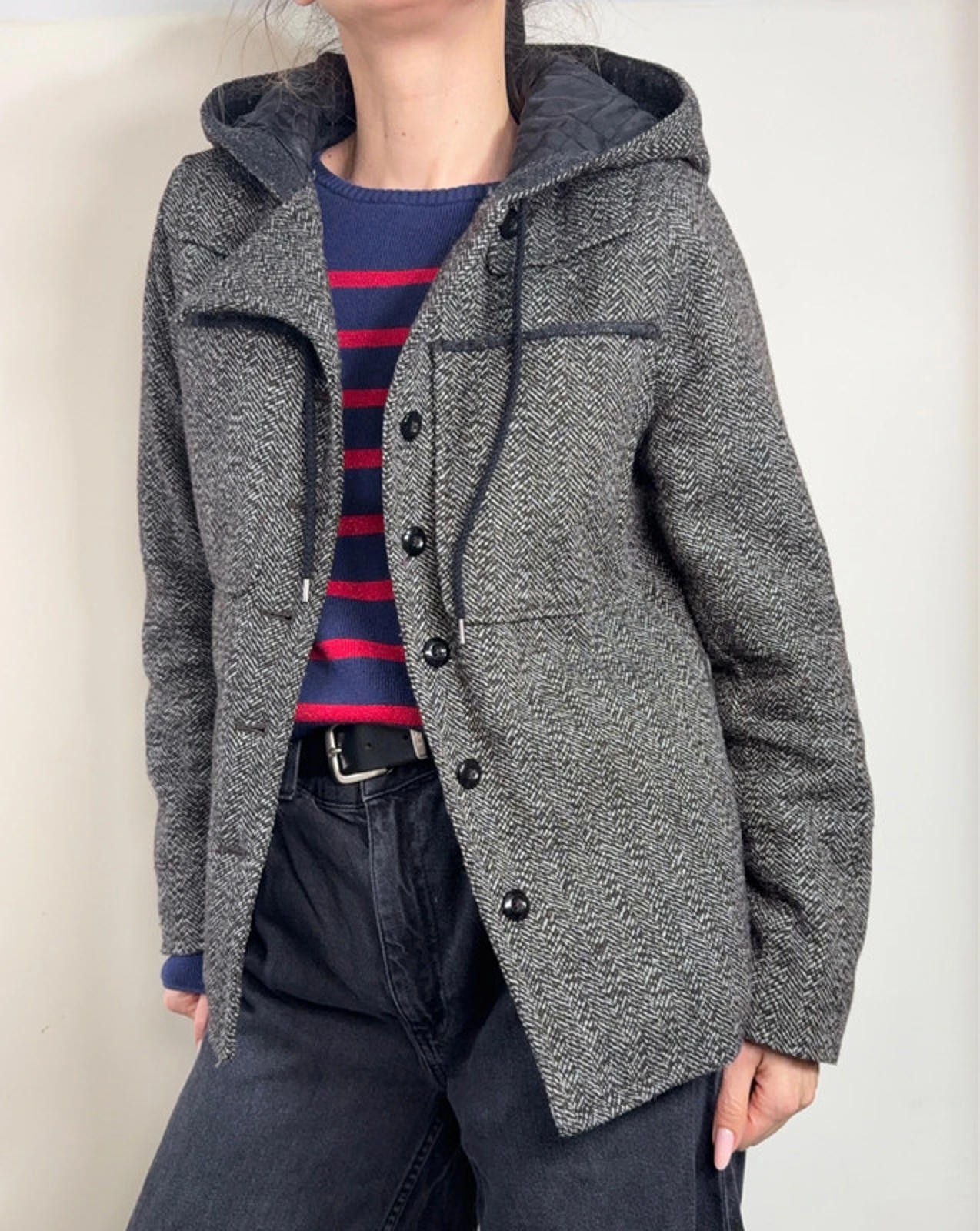 Winter Gap Wool-Blend Herringbone Hooded Jacket 6… - image 2