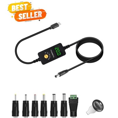Universal USB-C to DC Adapter - 3A Output with Adjustable Voltage & Indicators