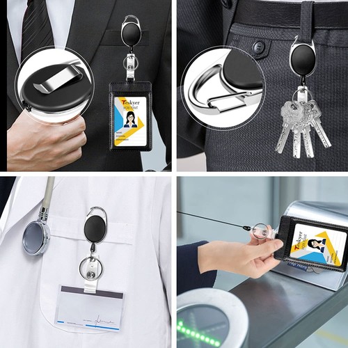 5Pack Retractable Keychain Badge Reel Id Card Holder w/Carabiner Clip & Key Ring - Picture 3 of 7