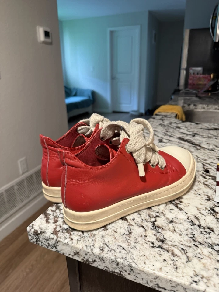 Rick Owens Ramones Leather Jumbo Lace DRKSHDW Red/white Men’s Size 46 / US 12 - Image 2 of 4