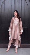 Stylish Dusty Pink Natural Crepe Silk Salwar Kameez And Dupatta For Function