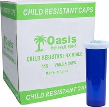 Plastic Blue Medicine Pill Bottles, 60 Dram, 115 Pack, Push Down and Turn