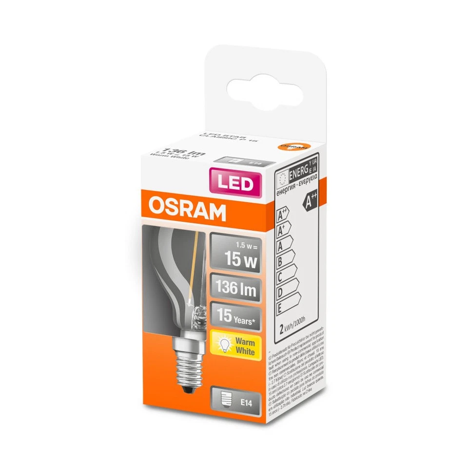 Osram LED Filament Leuchtmittel Tropfen P45 1,5W = 15W E14 klar 136lm warmweiß - Bild 3 von 3