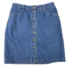 Vintage Eddie Bauer Denim Button Front Knee Length Skirt Size 14 Retro 90s Y2K