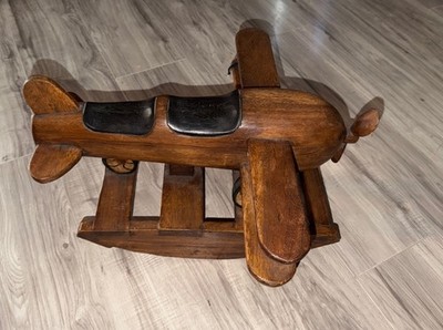 Vintage Wooden 2 Seater Airplane Amish Crafted Rocking Plane Propeller-Mahogany