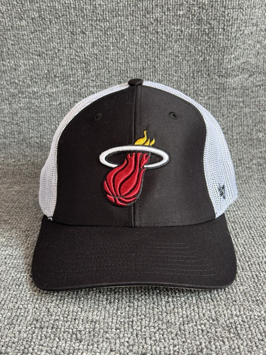 47 Brand Miami Heat Trucker Snapback Hat Black White NBA One Size