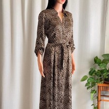 INC International Concepts Leopard Print Maxi Shirt Dress Belted Mob Wife Size 4