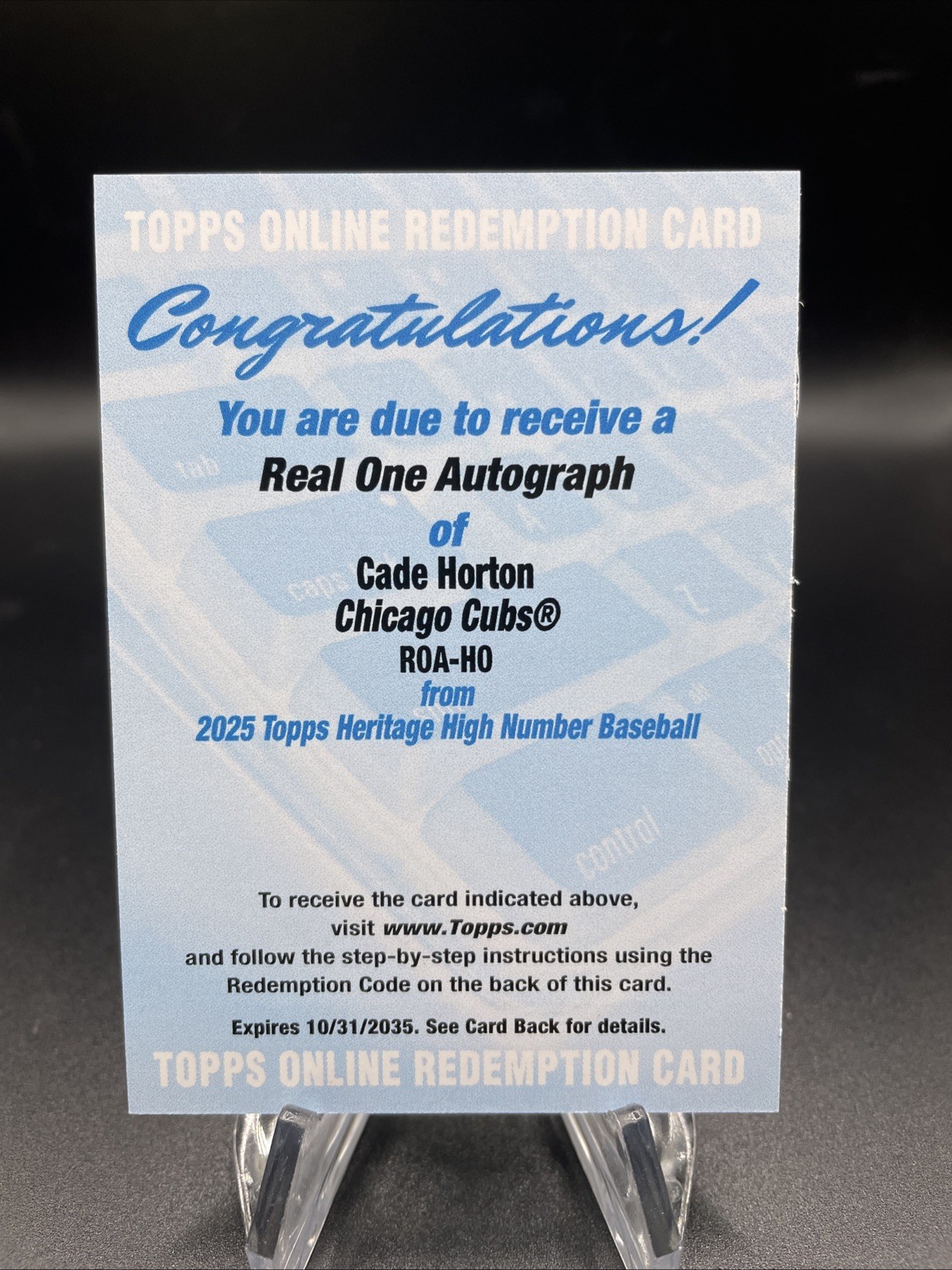 2025 Topps Heritage High Number CADE HORTON Real One Auto Redemption