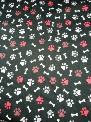 Hobby Lobby Fabrics Black Background Red/Gray Paws White Bones 2 Yards x 42" - Image 1 of 4