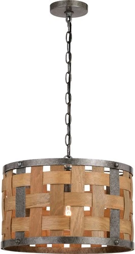 Vaxcel Lighting P0363 Norwood 16"W Pendant - Vintage Steel / Distressed Wood - Picture 1 of 12