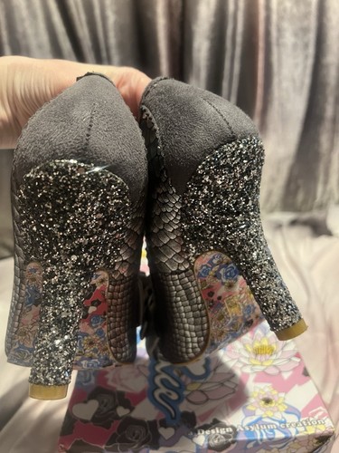 Irregular Choice Größe 5 Silber Schlangenleder und Glitzer Heels - Bild 8 von 10