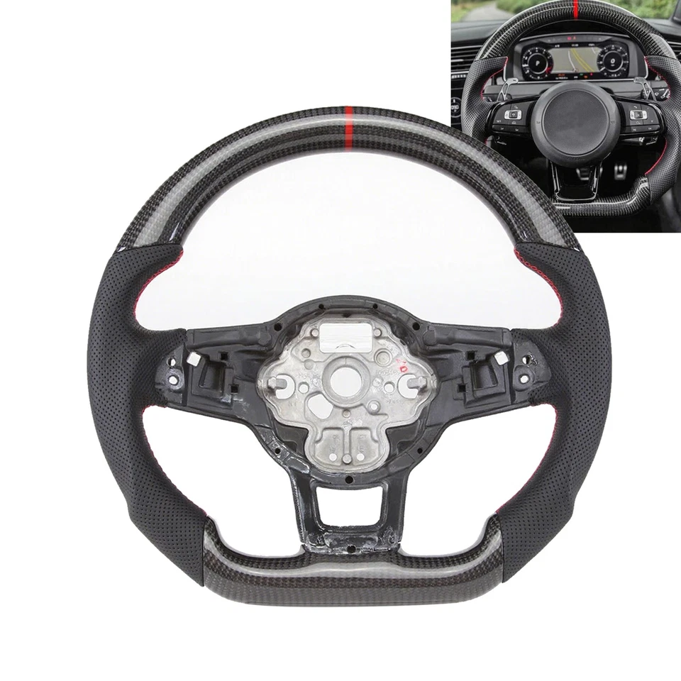 For Volkswagen VW Golf MK7 GTI 15-20 Real Carbon Fiber Sport Steering Wheel - Image 2 of 4