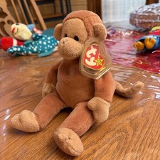 TY Beanie Baby 'BONGO' The Monkey Great Condition Tan Tail Style 4067 PVC Pellet
