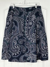 Talbots Women s Size 10 Navy Pleated Paisley Skirt Below the Knee